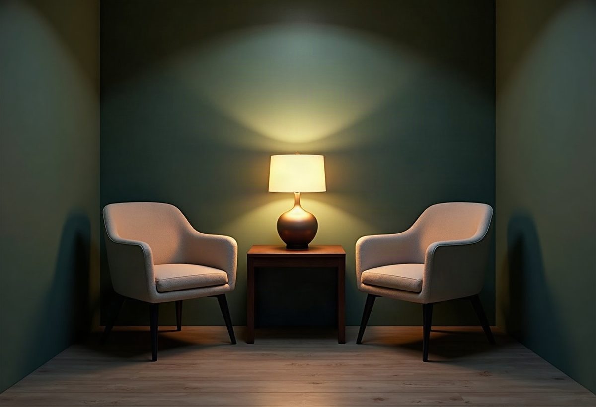 A quiet meeting nook set for a one-on-one conversation